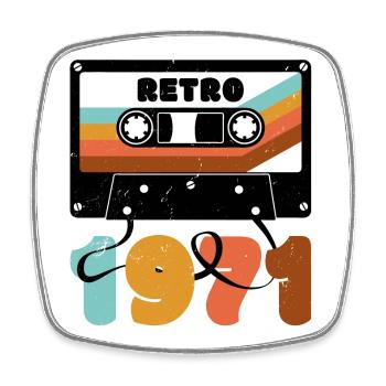 1971 Retro Music Tape Cassette - Square fridge magnet - white - Front