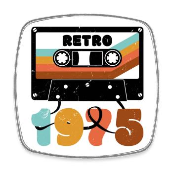 1975 Retro Music Tape Cassette - Square fridge magnet - white - Front