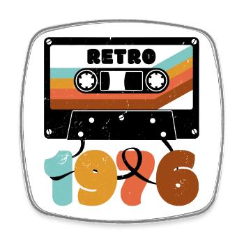1976 Retro Music Tape Cassette - Square fridge magnet - white - Front