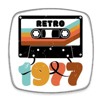 1977 Retro Music Tape Cassette - Square fridge magnet - white - Front