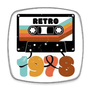 1978 Retro Music Tape Cassette - Square fridge magnet - white - Front