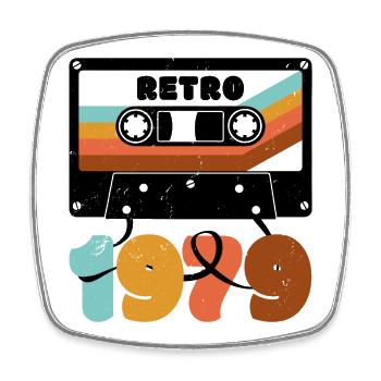 1979 Retro Music Tape Cassette - Square fridge magnet - white - Front