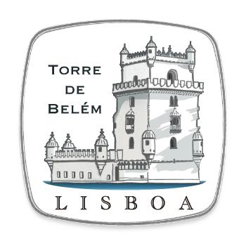 Lisbon, Torre de Belem, Portugal, Hand Drawing - Square fridge magnet - white - Front