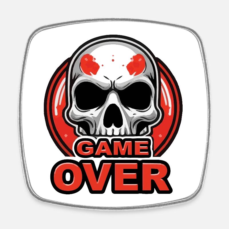 Skull Game Over Red Crest - Square fridge magnet - white