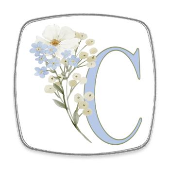 Buchstabe C mit floralem Motiv - Viereckiger Kühlschrankmagnet - Weiß - Vorne