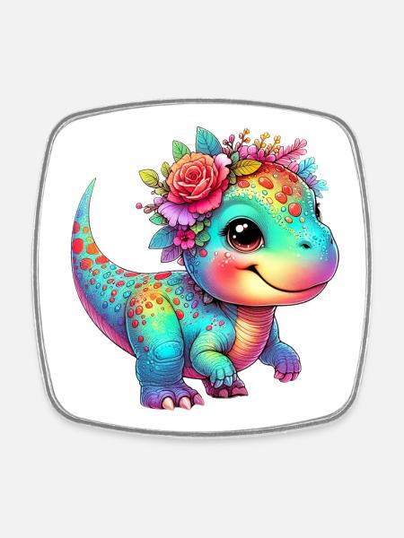 Dinosaure - Magnet carré - blanc