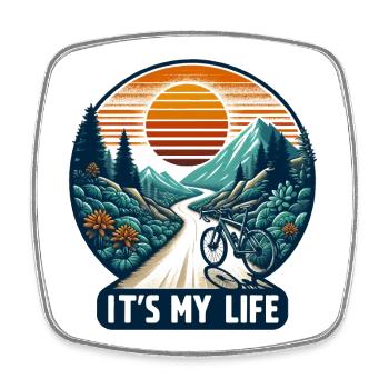 Sunset Mountain Cycling Adventure - Square fridge magnet - white - Front