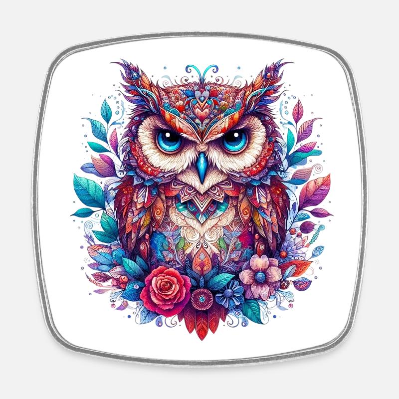 Hibou - Magnet carré - blanc