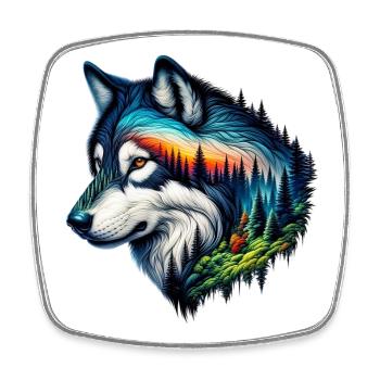 Loup - Magnet carré - blanc - Devant