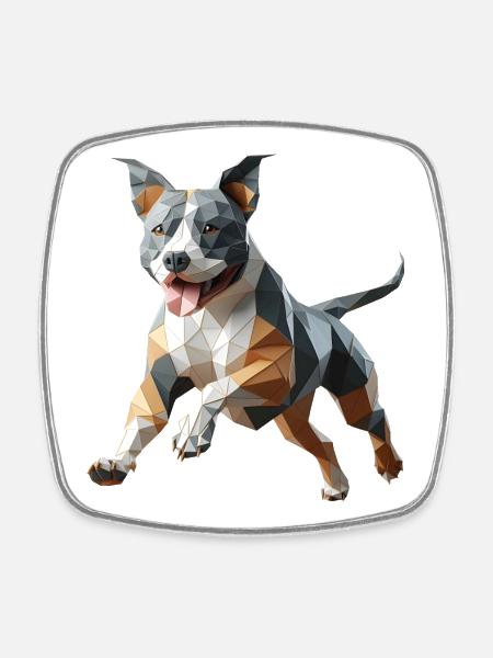 Staffy origami 3d geometric dog - Square fridge magnet - white