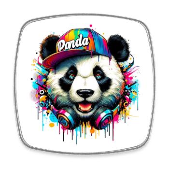 Panda DJ Deejay avec des écouteurs écoute de la musique - Magnet carré - blanc - Devant