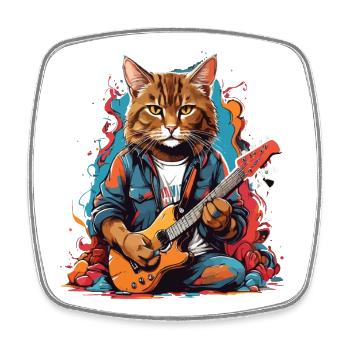 Chat avec guitare - Magnet carré - blanc - Devant