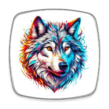 Loup - Magnet carré - blanc - Devant