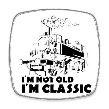 alte Lok Eisenbahn Schmalspur Illustration lustig - Viereckiger Kühlschrankmagnet - Weiß - Vorne