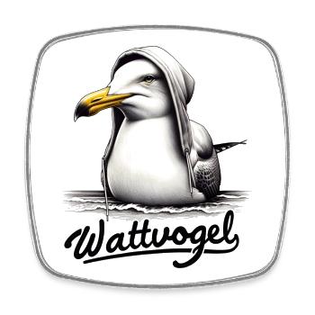 Wattvogel Coole Möwe mit Kapuze - Viereckiger Kühlschrankmagnet - Weiß - Vorne