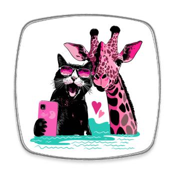 Good-Vibes Selfie with Cat and Giraffe - Square fridge magnet - white - Front