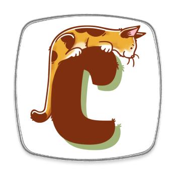 Cat Letter C - Square fridge magnet - white - Front