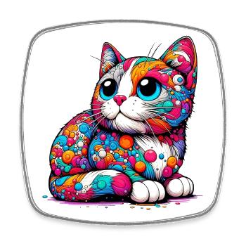 Katze - Viereckiger Kühlschrankmagnet - Weiß - Vorne
