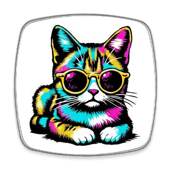 Katze mit Sonnenbrille - Viereckiger Kühlschrankmagnet - Weiß - Vorne