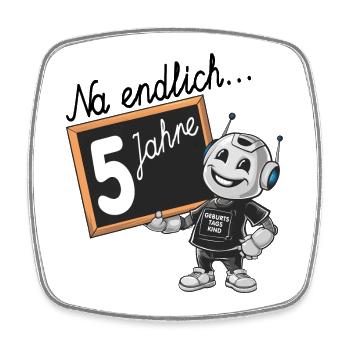 fünfter Geburtstag, 5. Geburtstag kleiner Roboter - Viereckiger Kühlschrankmagnet - Weiß - Vorne