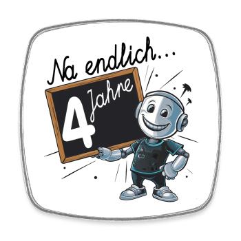 vierter Geburtstag, 4. Geburtstag kleiner Roboter - Viereckiger Kühlschrankmagnet - Weiß - Vorne