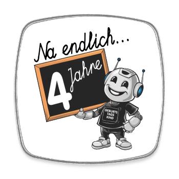 vierter Geburtstag, 4. Geburtstag kleiner Roboter - Viereckiger Kühlschrankmagnet - Weiß - Vorne