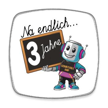 Dritter Geburtstag, 3. Geburtstag kleiner Roboter - Viereckiger Kühlschrankmagnet - Weiß - Vorne