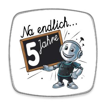 fünfter Geburtstag, 5. Geburtstag kleiner Roboter - Viereckiger Kühlschrankmagnet - Weiß - Vorne