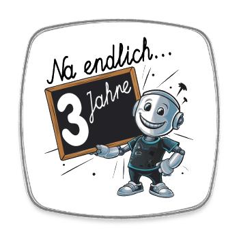 Dritter Geburtstag, 3. Geburtstag kleiner Roboter - Viereckiger Kühlschrankmagnet - Weiß - Vorne