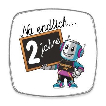 Zweiter Geburtstag, 2. Geburtstag kleiner Roboter - Viereckiger Kühlschrankmagnet - Weiß - Vorne