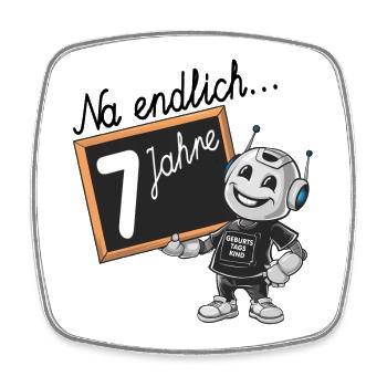 siebter Geburtstag, 7. Geburtstag kleiner Roboter - Viereckiger Kühlschrankmagnet - Weiß - Vorne