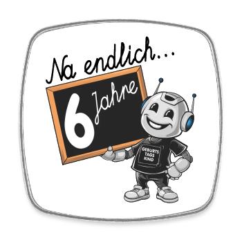sechster Geburtstag, 6. Geburtstag kleiner Roboter - Viereckiger Kühlschrankmagnet - Weiß - Vorne