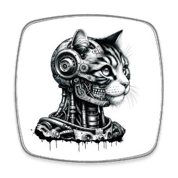 Katzenkopf gestaltet als Roboter im Retro-Look - Viereckiger Kühlschrankmagnet - Weiß - Vorne