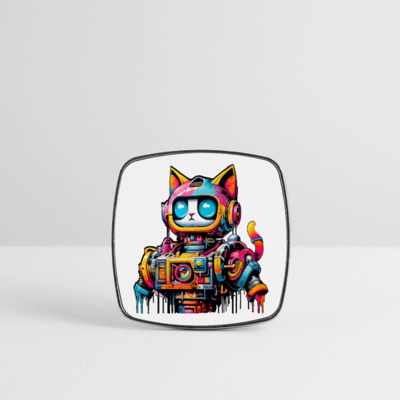 Cat designed as a robot in comic graffiti style Square fridge magnet