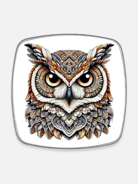 Hibou - Magnet carré - blanc