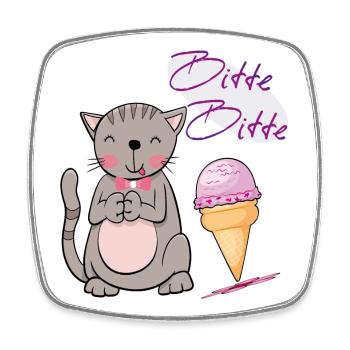 Chat avec cornet de crème glacée - Magnet carré - blanc - Devant