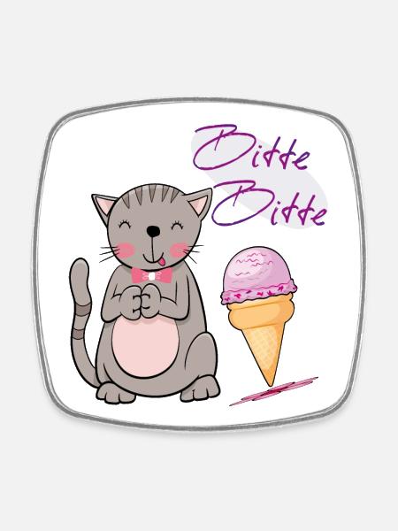 Katze mit Eistüte - Viereckiger Kühlschrankmagnet - Weiß