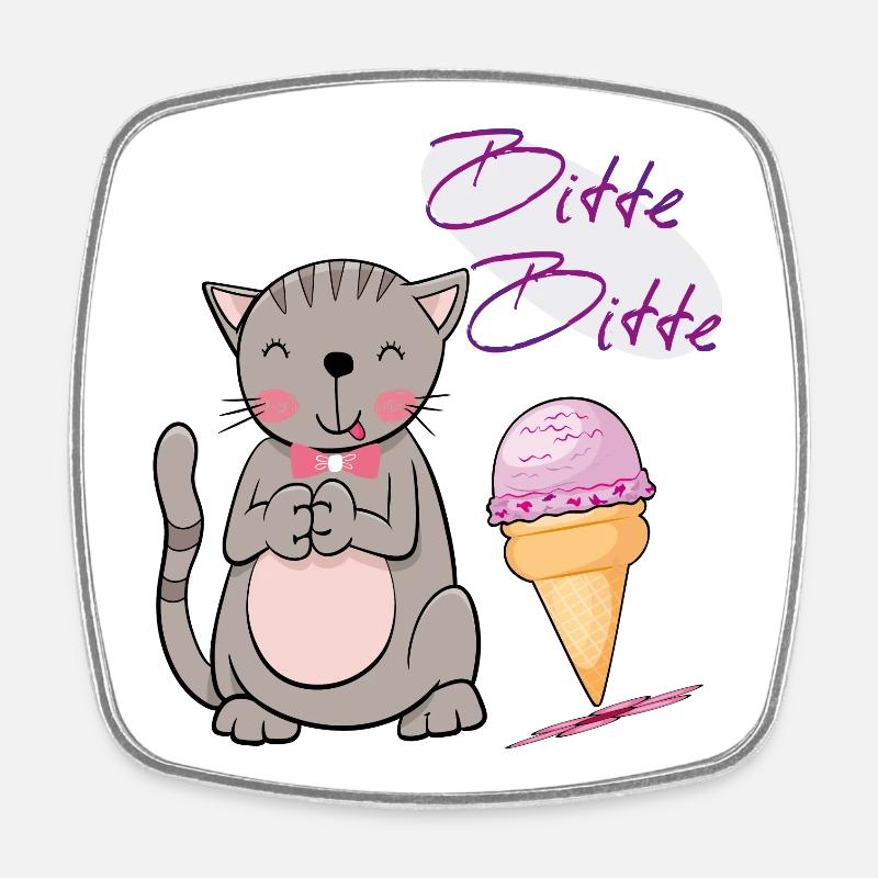 Katze mit Eistüte - Viereckiger Kühlschrankmagnet - Weiß