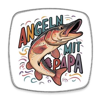 Angeln mit Papa Hecht und Angelspruch - Viereckiger Kühlschrankmagnet - Weiß - Vorne