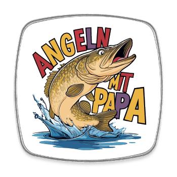 Angeln mit Papa Hecht und Angelspruch - Viereckiger Kühlschrankmagnet - Weiß - Vorne