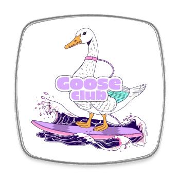 Surfing Goose with Mask and Club Badge - Square fridge magnet - white - Front