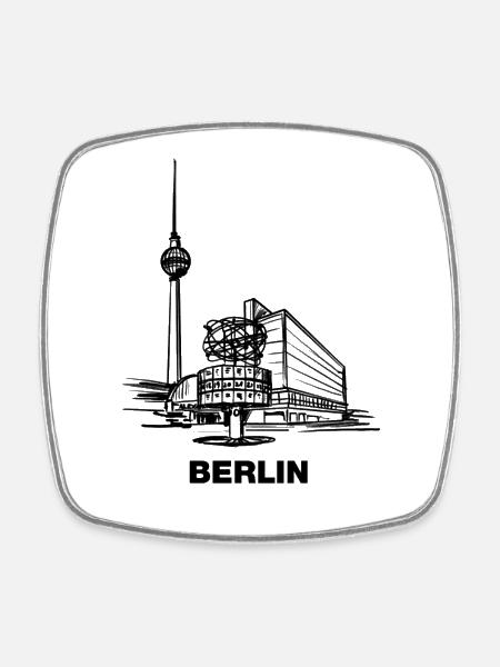 Berlin - Alex/Fernsehturm - Viereckiger Kühlschrankmagnet - Weiß