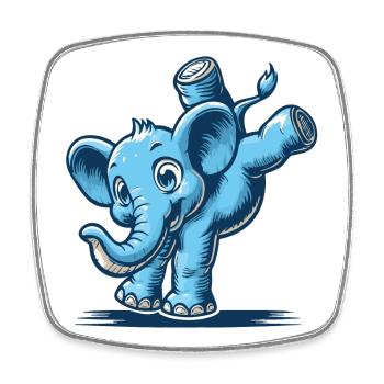 blue cartoon elephant doing a handstand - Square fridge magnet - white - Front