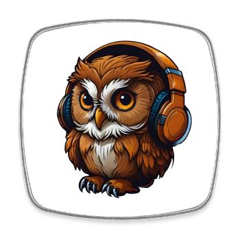 Hibou avec casque - Magnet carré - blanc - Devant