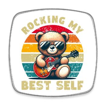 Ours en peluche avec lunettes de soleil et guitare électrique en détresse - Magnet carré - blanc - Devant