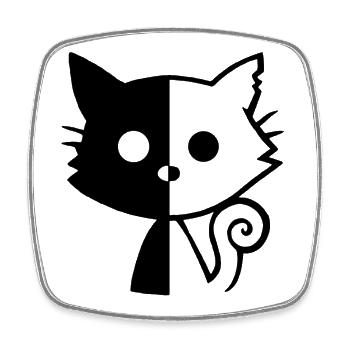 Chat yin et yang (noir) - Magnet carré - blanc - Devant