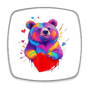 Colorful Grizzly Bear Heart - Square fridge magnet - white - Front