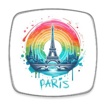 Tour Eiffel de Paris avec ciel LGBT arc-en-ciel - Magnet carré - blanc - Devant