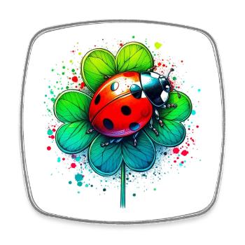 Ladybug on a four-leaf clover - Square fridge magnet - white - Front