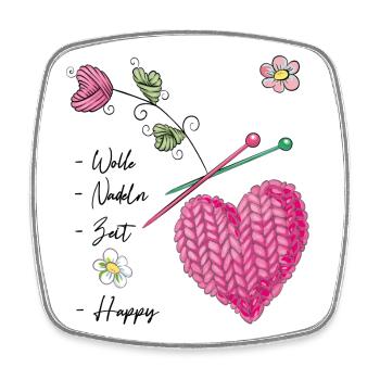 Gestricktes Herz mit Blüten und Stricknadeln - Viereckiger Kühlschrankmagnet - Weiß - Vorne